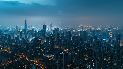 Obraz premium Nighttime Skyline of a Densely Populated City