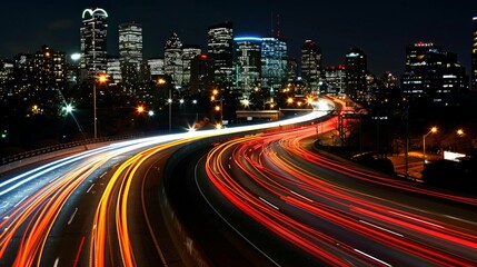 Obraz premium Night Cityscape with Traffic Trails