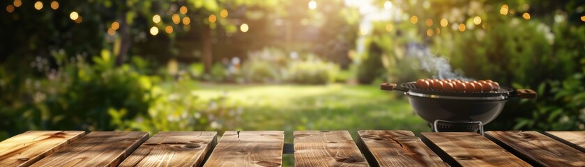 Summer time in backyard garden with grill BBQ