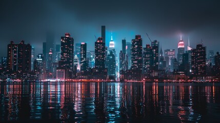 Obraz premium Nighttime Cityscape with Water Reflections