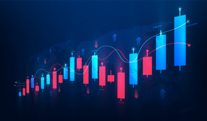 business finance investment graph increase. trading stock market. global economy candlestick. income and profit. vector illustration fantastic hi-tech design.