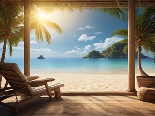 Beach with coconut trees and sun
