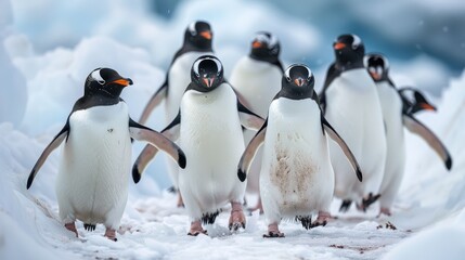 Obraz premium Flock of penguins in Antarctica