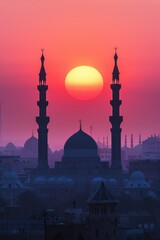 Sunset silhouette of a mosque