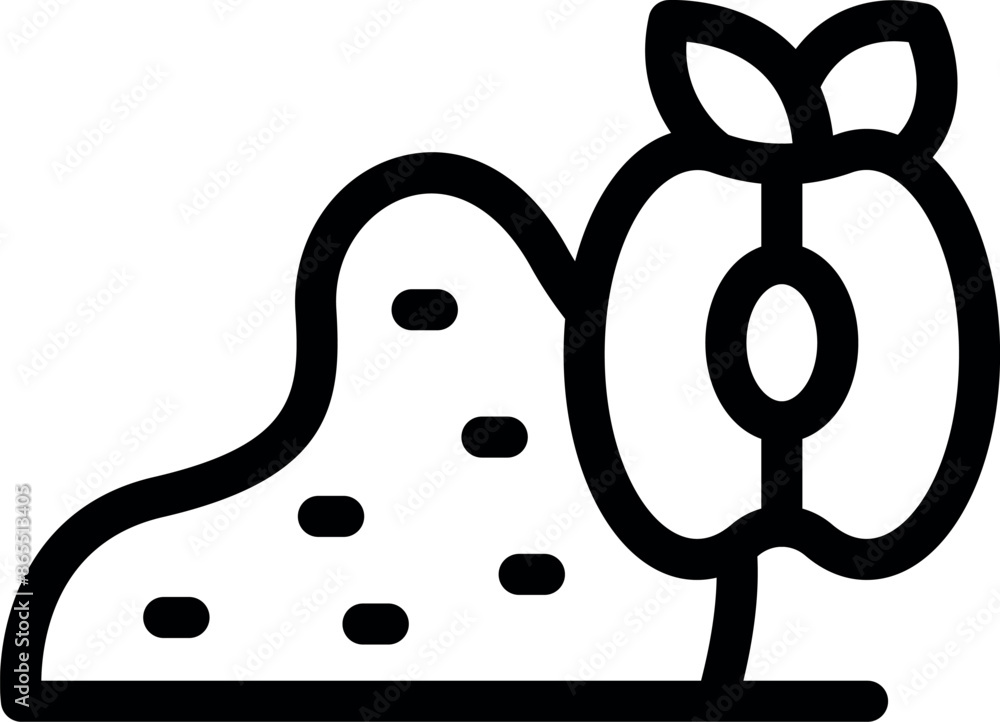 Poster apple tree growing on ground with stones icon outline vector for web design isolated on white backgr