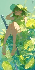 Whimsical Illustration of a Girl with a Giant Mojito