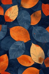 Orange And Blue Leaves Pattern