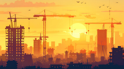 City building construction sites development and tower cranes. 
