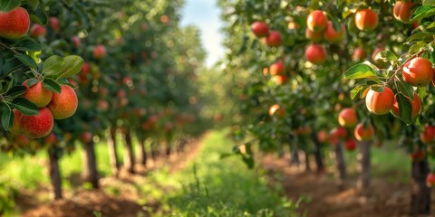 shade of fresh apple tree, fruitful on branch, beautiful scenery of spring and summer season nature beauty background calm peaceful mood