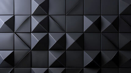 Obraz premium Polished, Semigloss Wall background with tiles. Triangular, tile Wallpaper with 3D, Black blocks. 3D Render --ar 16:9 --v 6 