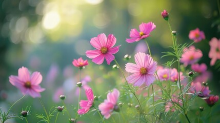 Obraz premium Summer pink flowers in park