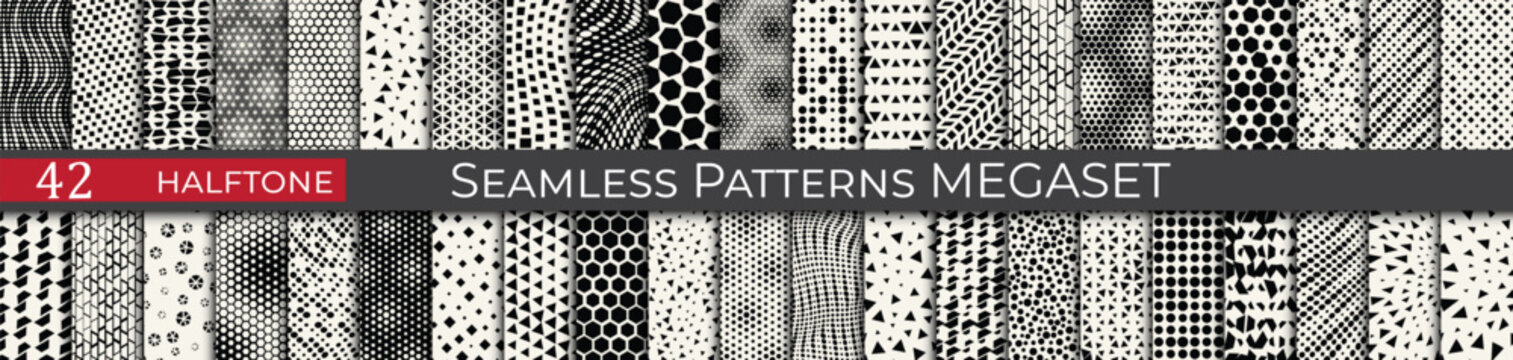 Abstract vector halftone pattern set. Fancy retro geometric patterns. Seamless line decoration pattern.