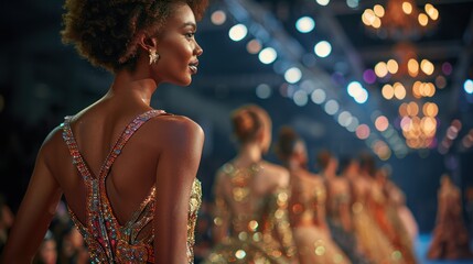 Model wearing a fashion show on the runway