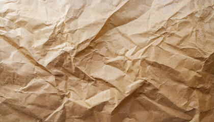 Fototapeta premium crumpled brown craft paper, abstract minimalistic texture background wallpaper with space for copy and presentation, waste recycling