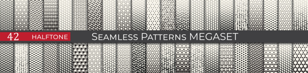 Abstract vector halftone pattern set. Fancy retro geometric patterns. Seamless line decoration pattern.
