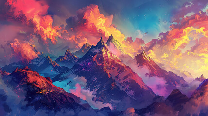 Superb Colorful powder mountains on color background