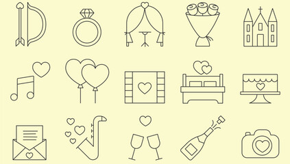 Wedding, marrying, ceremony line icons.Vector illustration. Editable stroke.
