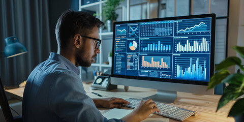 Data Analyst Working on Computer with Statistical Charts | Business Analyst Monitoring Financial Graphs"