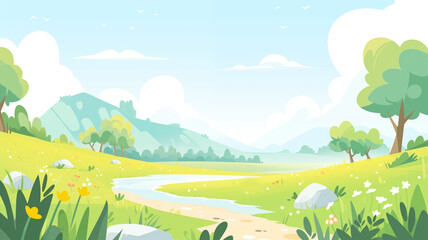 Hand drawn cartoon summer outdoor landscape illustration background
