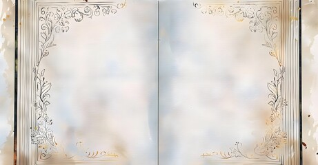 empty page with an ornate blue and beige border, blank space for writing 