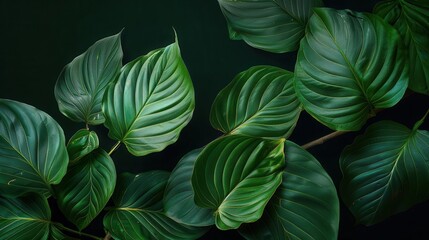 lush green javanese treebine leaves on dark background elegant nature photography