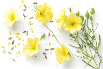 Blooming Evening Primrose Flowers with Seeds and Buds for Natural Decor and Botanical Studies