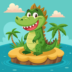 Naklejka premium Caiman alligator in love smiles island vector illustration