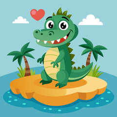 Naklejka premium Caiman alligator in love smiles island vector illustration
