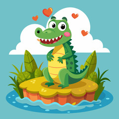 Obraz premium Caiman alligator in love smiles island vector illustration