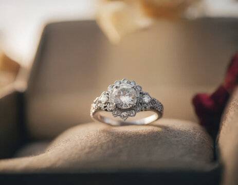 Anello di diamanti su superficie elegante: un punto focale di bellezza.