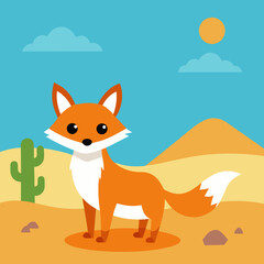 Obraz premium Culpo fox happy goes desert vector illustration