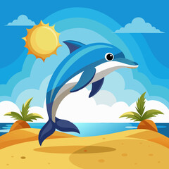 Dolphin preoccupied runs beach vector illustration