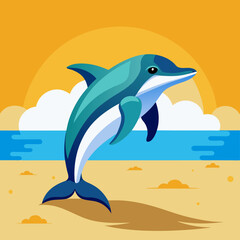 Dolphin preoccupied runs beach vector illustration