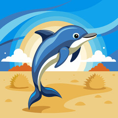Dolphin preoccupied runs beach vector illustration