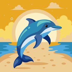 Dolphin preoccupied runs beach vector illustration