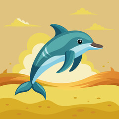 Dolphin preoccupied runs beach vector illustration