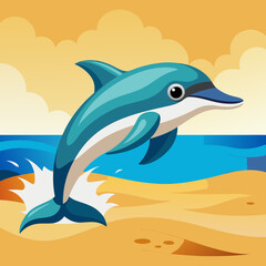 Dolphin preoccupied runs beach vector illustration