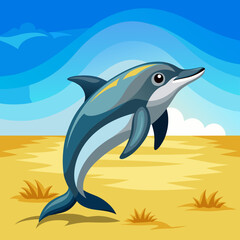 Obraz premium Dolphin preoccupied runs beach vector illustration