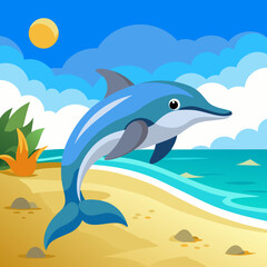 Dolphin preoccupied runs beach vector illustration