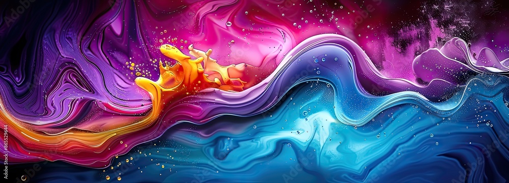 Poster vibrant abstract fluid art featuring bold swirls and vivid colors, creating a mesmerizing, dynamic v