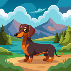 Docksider dog anxious stands lake vector illustration