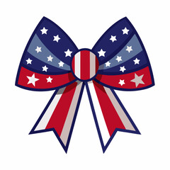 A dark red and blue patriotic bow with white stars, on a white background