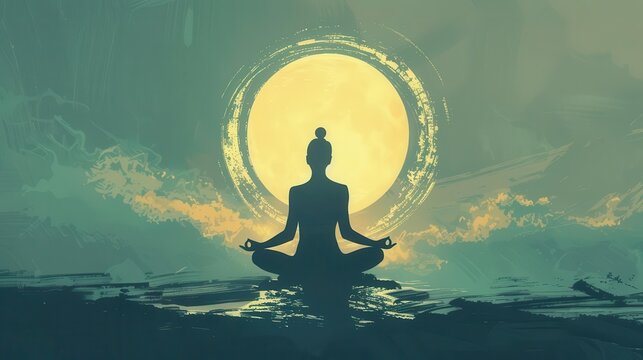 mindful serenity silhouette of person in peaceful meditation pose radiating inner calm and spiritual balance minimalist illustration