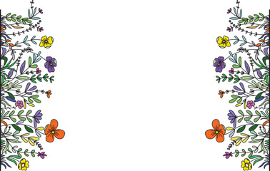 Border or frame made of wildflowers and herbs. Decorative frame for printing on fabric, ribbons and paper.