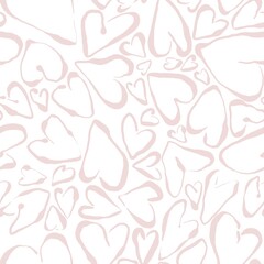 Seamless abstract geometric pattern. Simple background in pink and white colors. Hearts. Digital texture. Illustration. Design for textile fabrics, wrapping paper, background, wallpaper, cover.