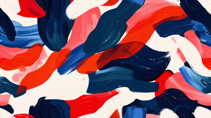 Deep navy blue, bright red, & pale pink Fauvism Seamless Pattern 