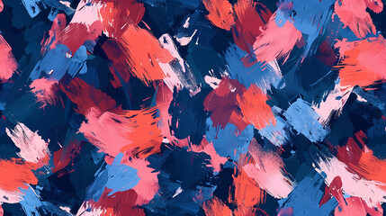 Deep navy blue, bright red, & pale pink Fauvism Seamless Pattern 