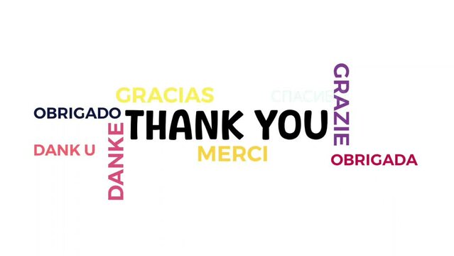 Thank you in many languages flat vector animation on white color