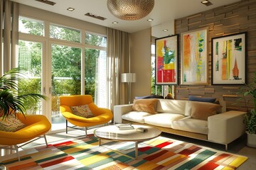 contemporary stylish interior room with nice furniture inside