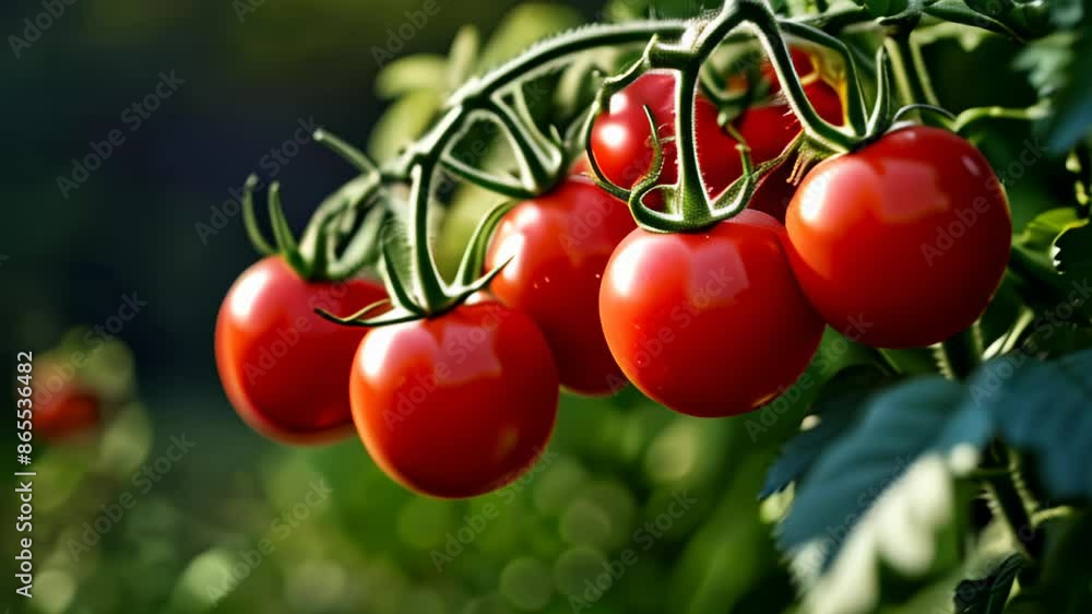 Sticker  Bright red cherry tomatoes hanging from the vine